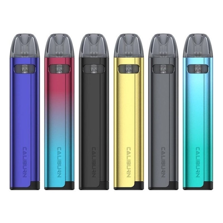 Uwell Caliburn A2S Pod Mod çeşitleri: Mavi, Kırmızı, Siyah, Altın, Gri, Turkuaz.
