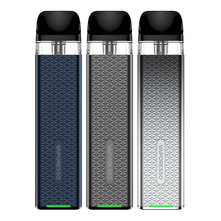 Vaporesso Xros 3 Mini Pod Mod set mavi, gri ve gümüş renk seçenekleri.