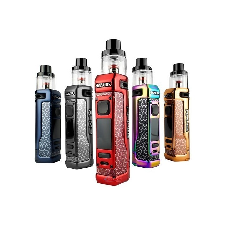 Smok RPM 100 Pod Mod çeşitleri: Mavi, Gri, Kırmızı, Rainbow ve Altın.