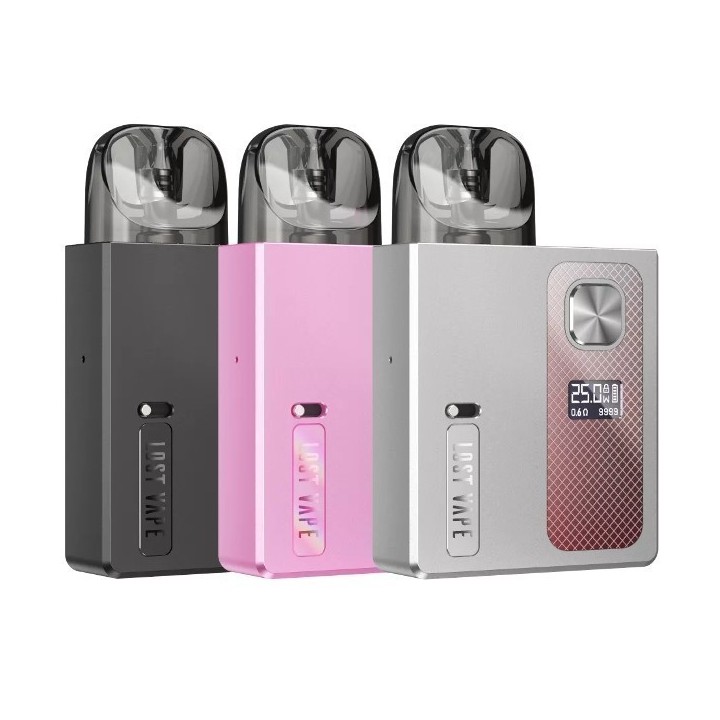 Lost Vape Ursa Baby Pro Pod Mod siyah, pembe ve gümüş renk seçenekleri.