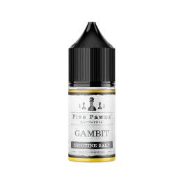 Five Pawns Gambit Salt Likit, 30ml, siyah kapaklı, nikotin tuzlu e-likit şişesi.