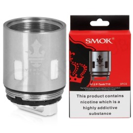 Smok V12 P Tank T10 Coil yedek parça, metalik renkli ambalajlı.