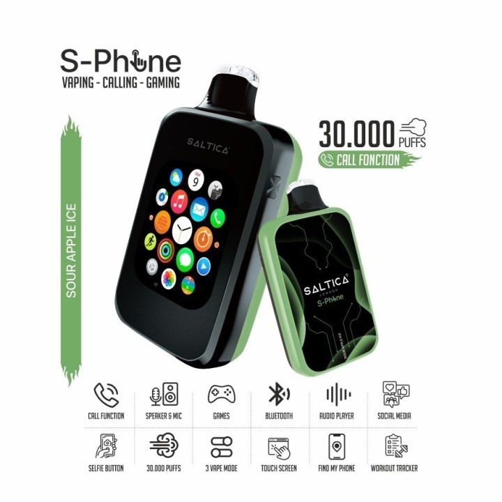 Saltica SPhone 30000 Sour Apple Ice Kullan At Vape Telefon Görünümlü