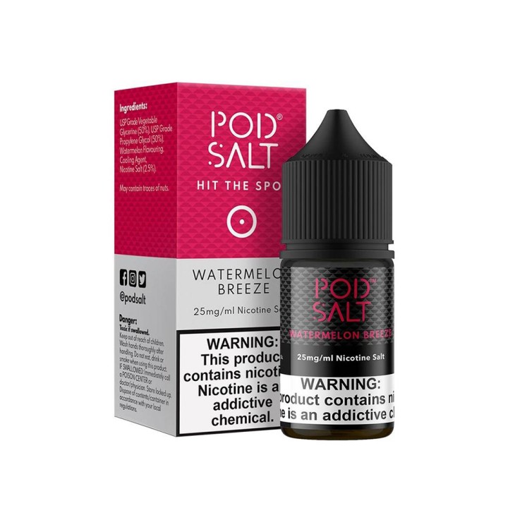 Pod Salt Watermelon Breeze Salt Likit 25mg Nikotin Şişesi ve Kutusu