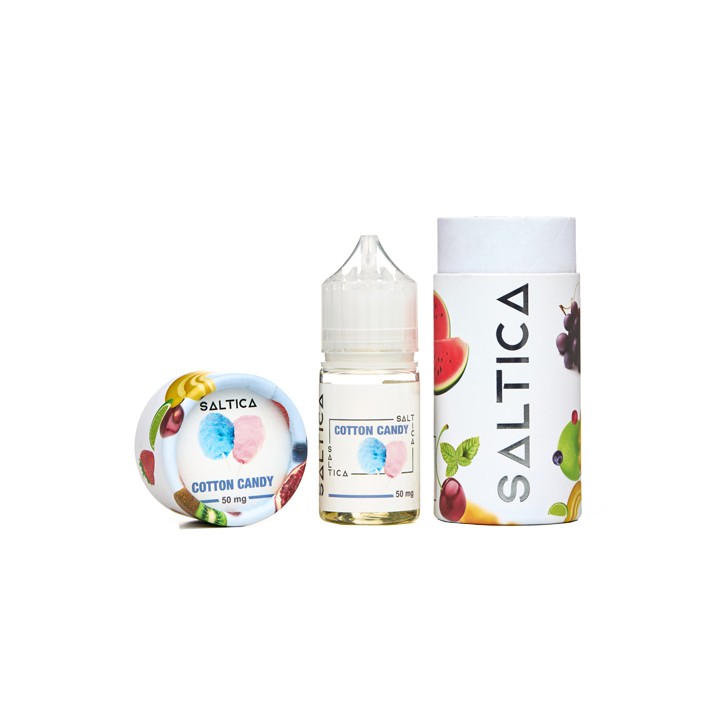 Saltica Cotton Candy Salt Likit 50mg ve kutusu.