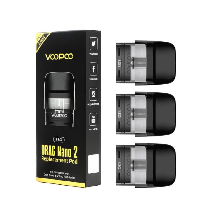 Voopoo Drag Nano 2 Kartuş 1.2ohm 2ml, siyah yedek pod seti.