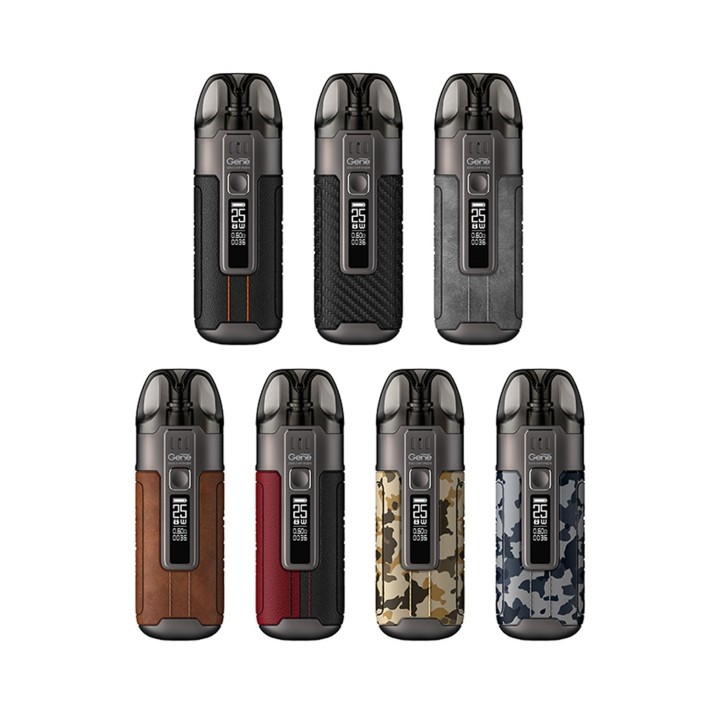 Voopoo Argus Air Pod Mod çeşitleri: Deri, karbon, kamuflaj renk seçenekleri.