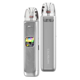 Uwell Caliburn G4 Pod Mod Gümüş renkli, ekranlı elektronik sigara cihazı.