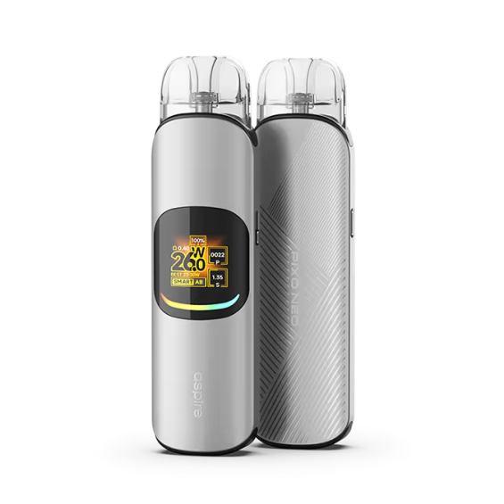 Aspire Pixo Neo Pod Mod gümüş renkli, dijital ekranlı, şık elektronik sigara.