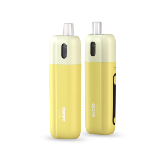 Aspire Fluffi Pod Mod sar, kompakt, sarı renkli elektronik sigara cihazı.