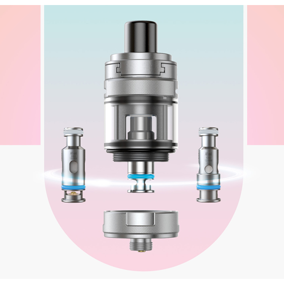 Aspire Rover Plus Pod Mod Tank ve AF Coil başlıkları gümüş renkli.