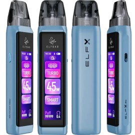 Mavi Elf Bar ELFX Ultra Pod Mod, 45W, Turbo/Smart modlu, dijital ekranlı.