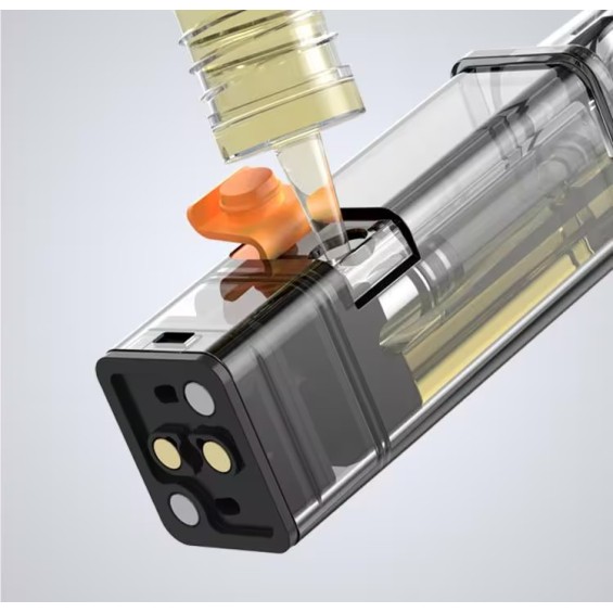 Aspire Gotek X 2 Pod dolum gösterimi, şeffaf kartuş ve manyetik bağlantı noktaları.