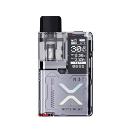 Moti Moti Play Pod Mod Gümüş renkli, şeffaf detaylı, dijital ekranlı elektronik sigara